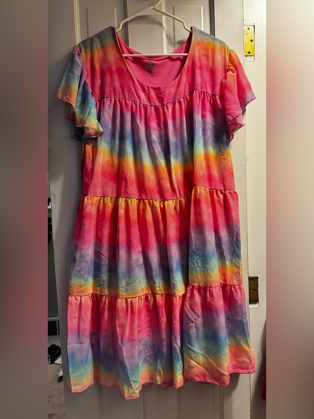 Birdie Bean JEMMA PRINT Adult Rainbow Tie-Dye Tiered Dress - Pink Multicolor